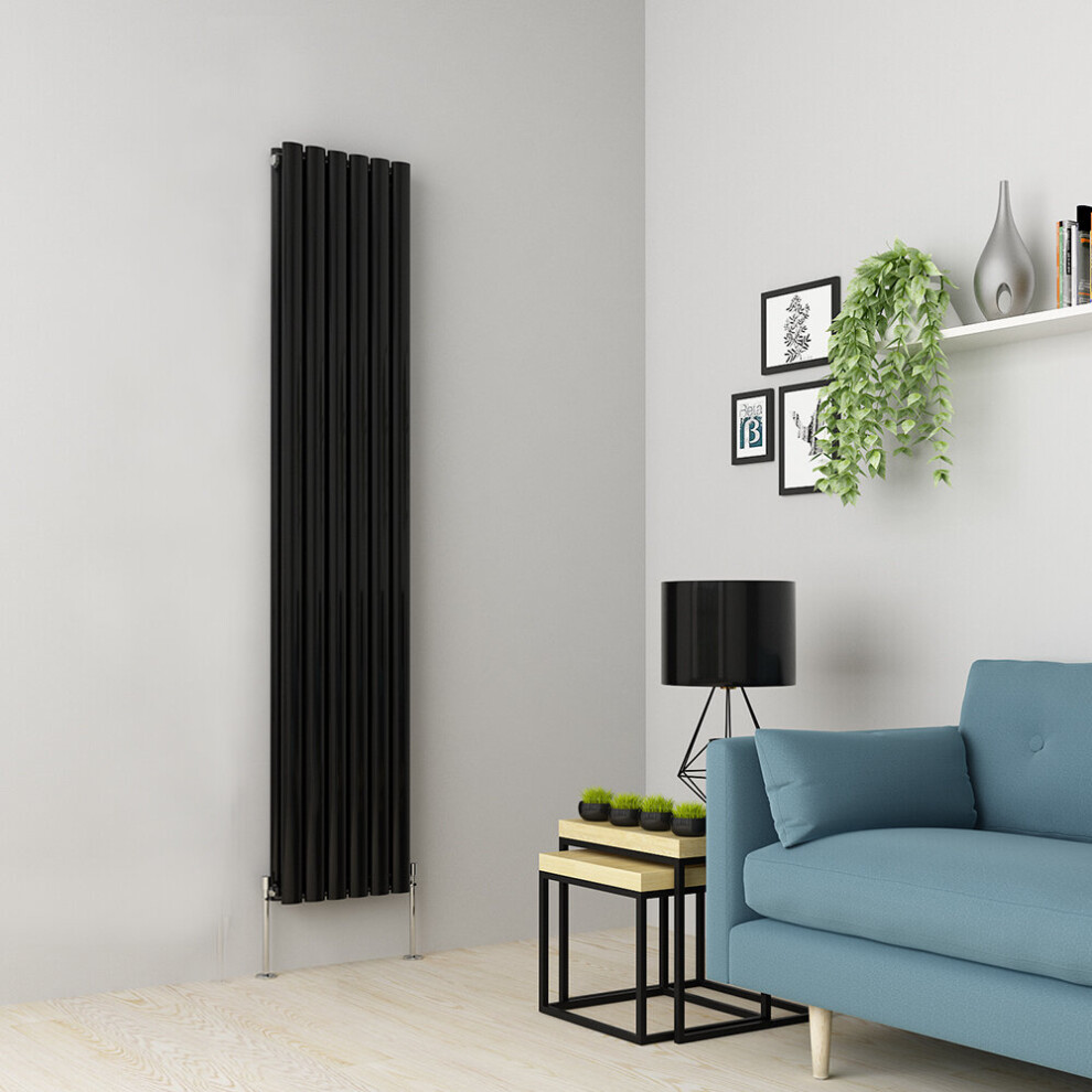 (1800 x 355mm Double, Black) Oval Tube Designer Radiator