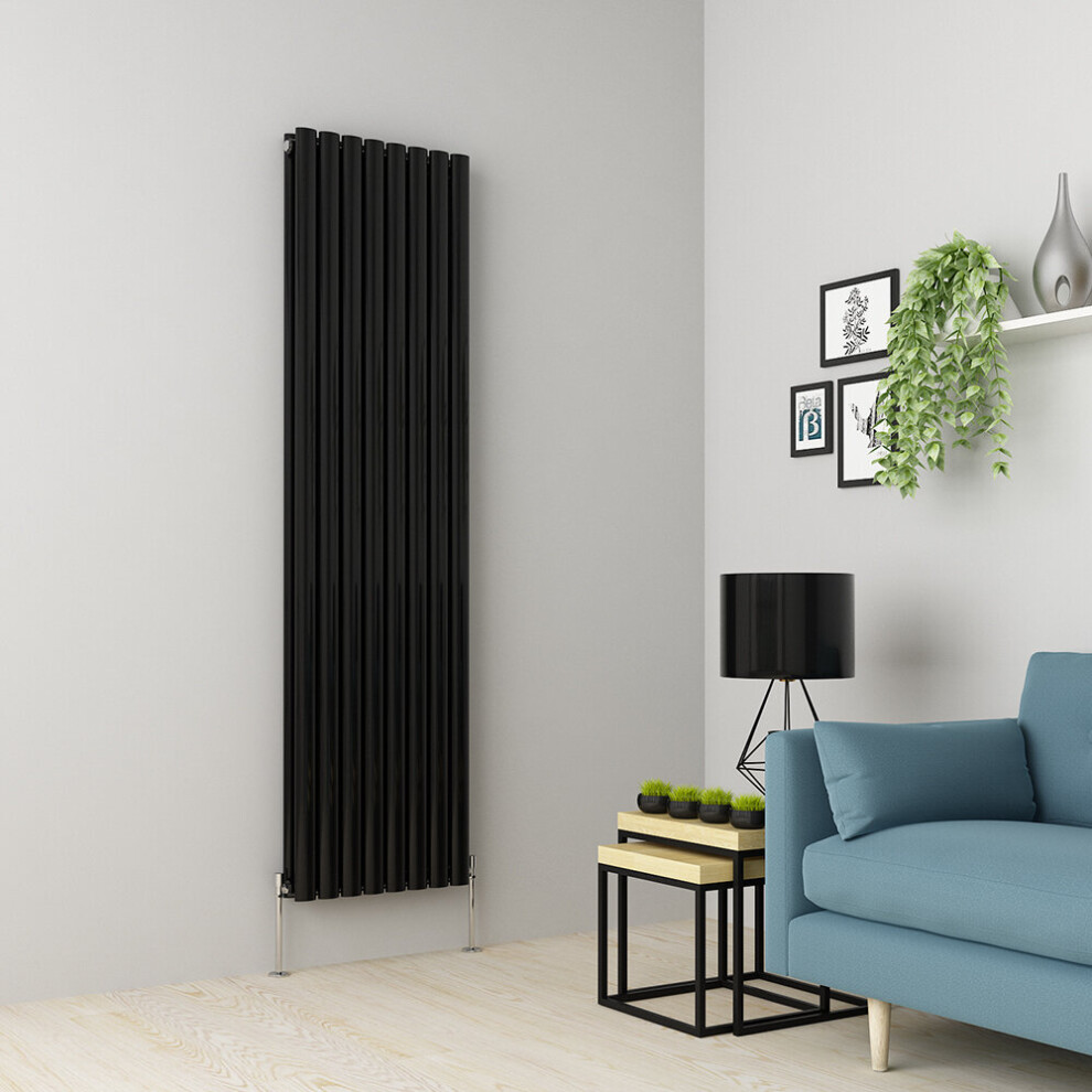 (1800 x 473mm Double, Black) Oval Tube Designer Radiator