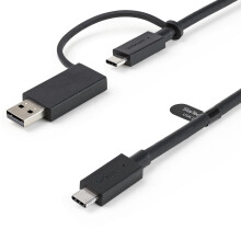 3ft (1m) USB-C Cable with USB-A Adapter Dongle - Hybrid 2-in-1 USB C Cable w/ USB-A - USB-C to USB-C (10Gbps/100W PD), USB-A to USB-C (5Gbps)