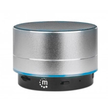 Manhattan Metallic Bluetooth Speaker: Splashproof, up to 10m range, microSD reader, 3.5mm Aux input, USB-A charging cable included, Silver