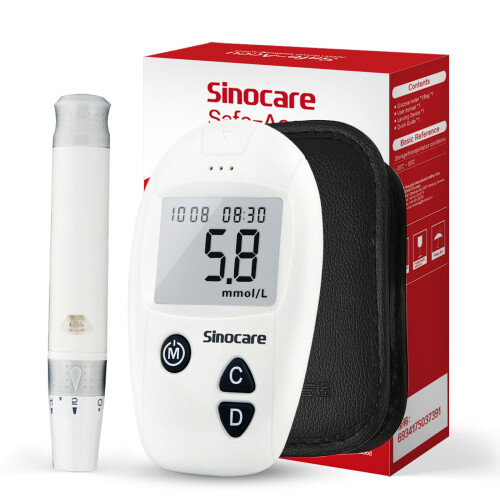 Sinocare Safe Accu Blood Glucose Monitor With 10Pcs Independent test strip kit