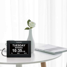 (Black) Digital Day Clock LED Calendar Dementia Alarm Time Date Month Memory