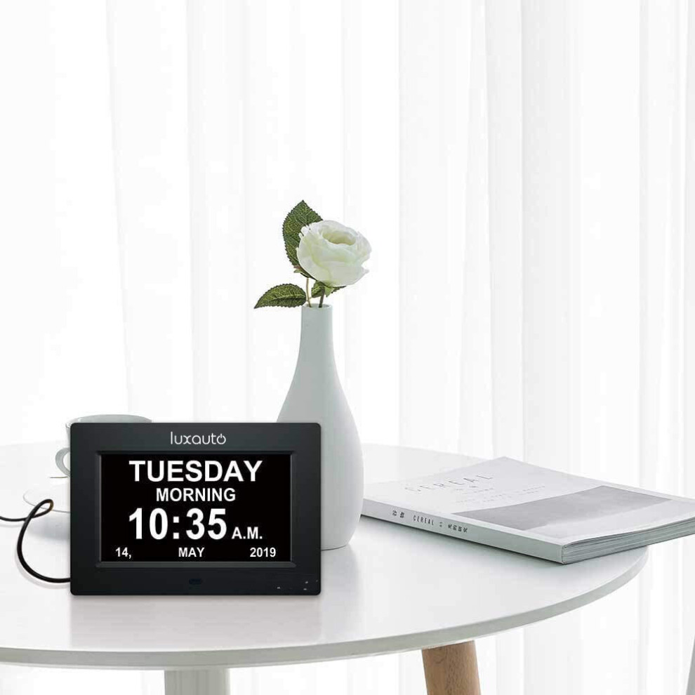 Lovehome (Black) Digital Day Clock Led Calendar Dementia Alarm Time Date Month Memory White,Black