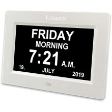 (White) Digital Day Clock LED Calendar Dementia Alarm Time Date Month Memory