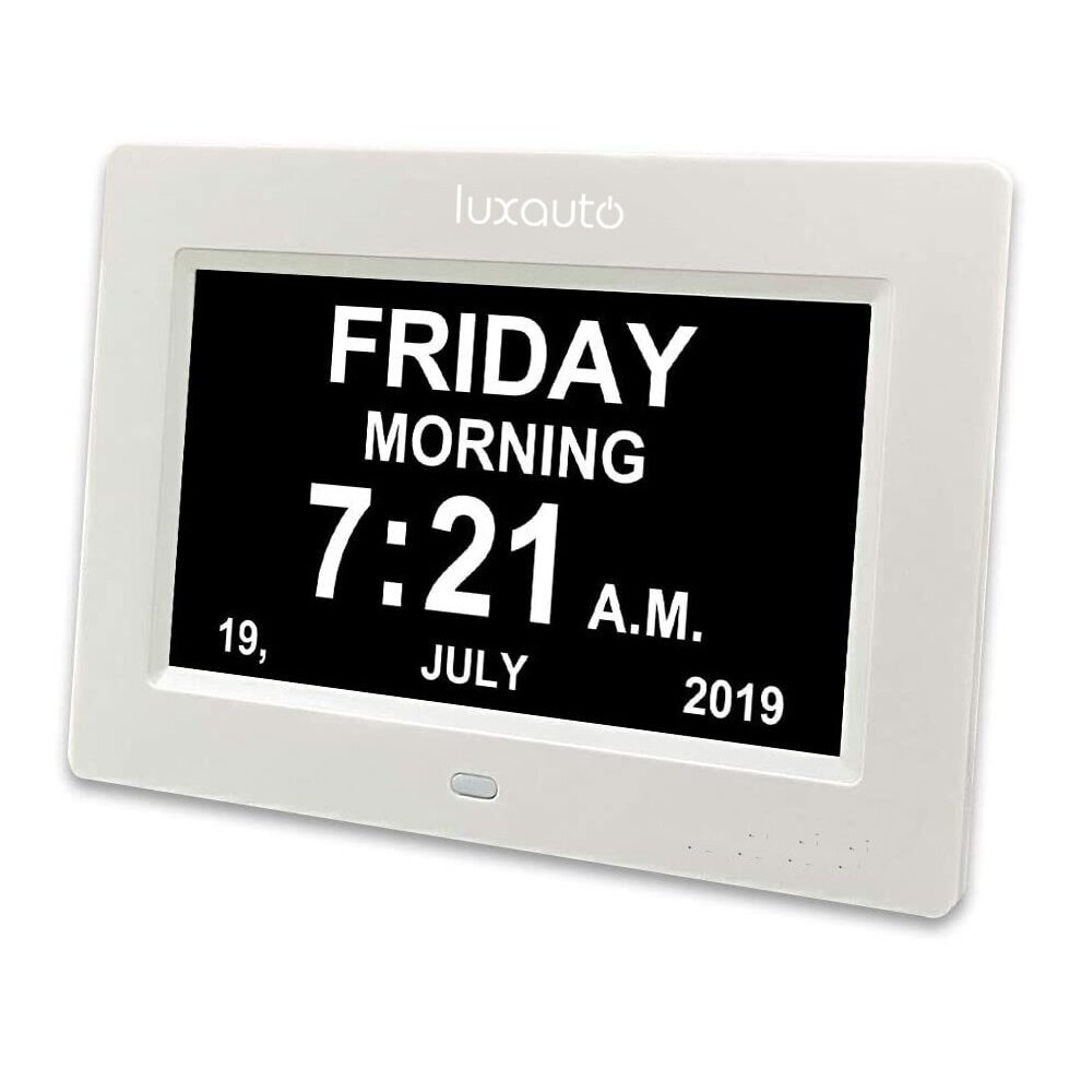 (White) Digital Day Clock LED Calendar Dementia Alarm Time Date Month Memory