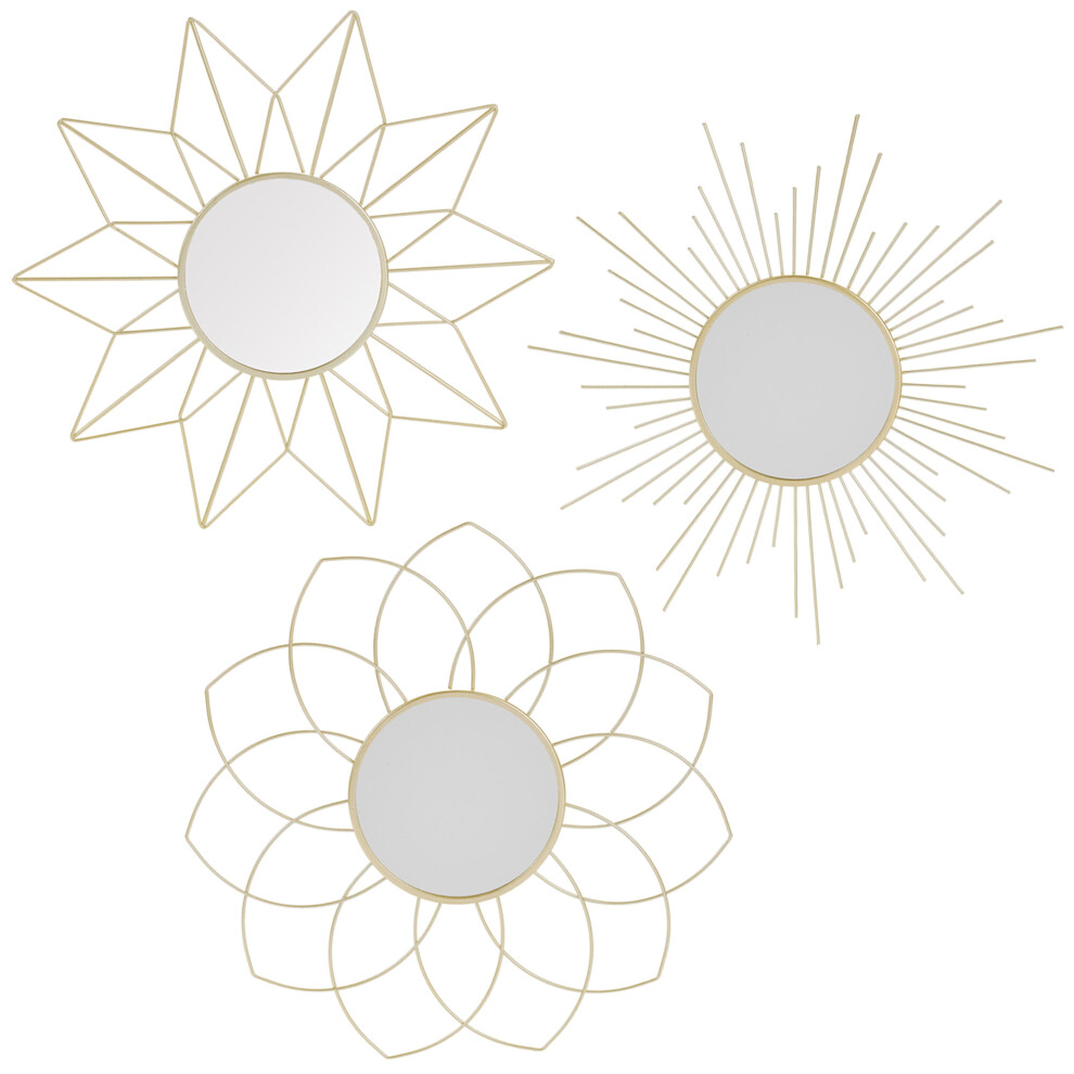 Urbn Living 3 Round Wall Mounted Hand Made Metal Gold Framed Mirror Shabby Chic