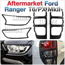 TUNEZ Head Light And Tail Light Guards Compatible With Ranger PX Wildtrak T6 MK2 Matte Black Front Rear Tail Light Lamp Cover
