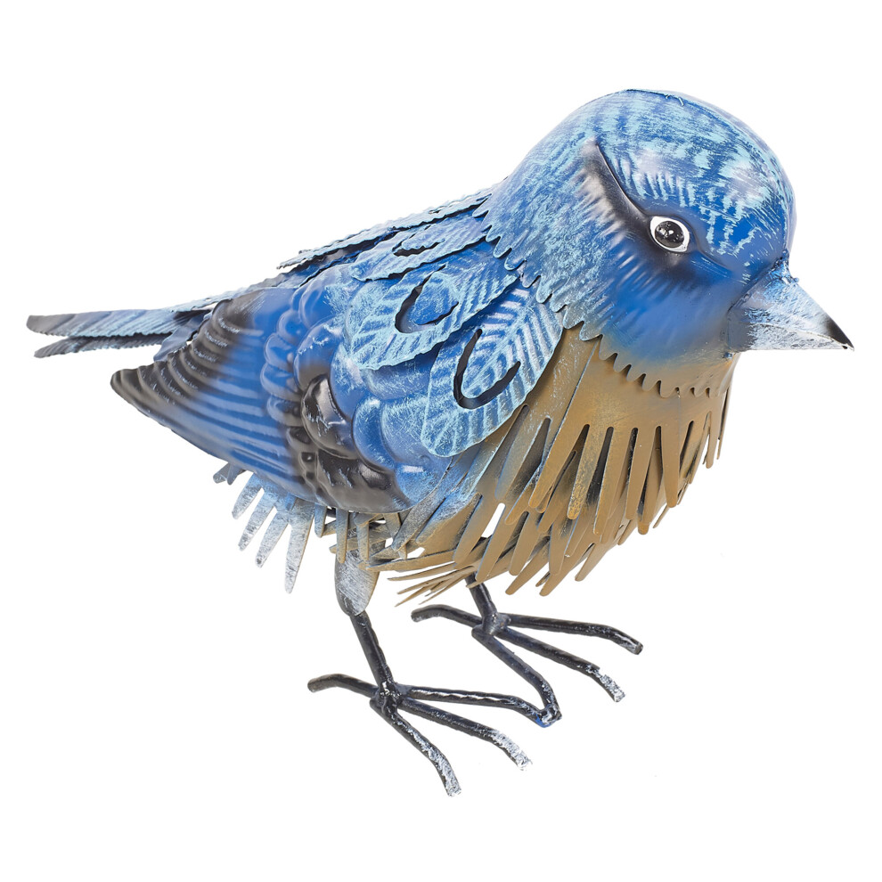 (Small Blue Bird) Metal Birds Weather Resistant Pond Lawn Ornament Decor