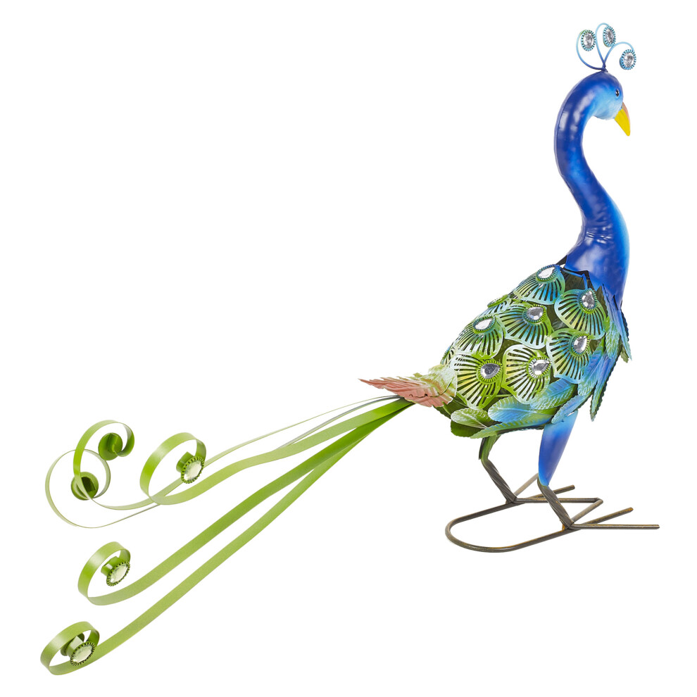 (Small Blue Peacock) Metal Birds Weather Resistant Pond Lawn Ornament Decor