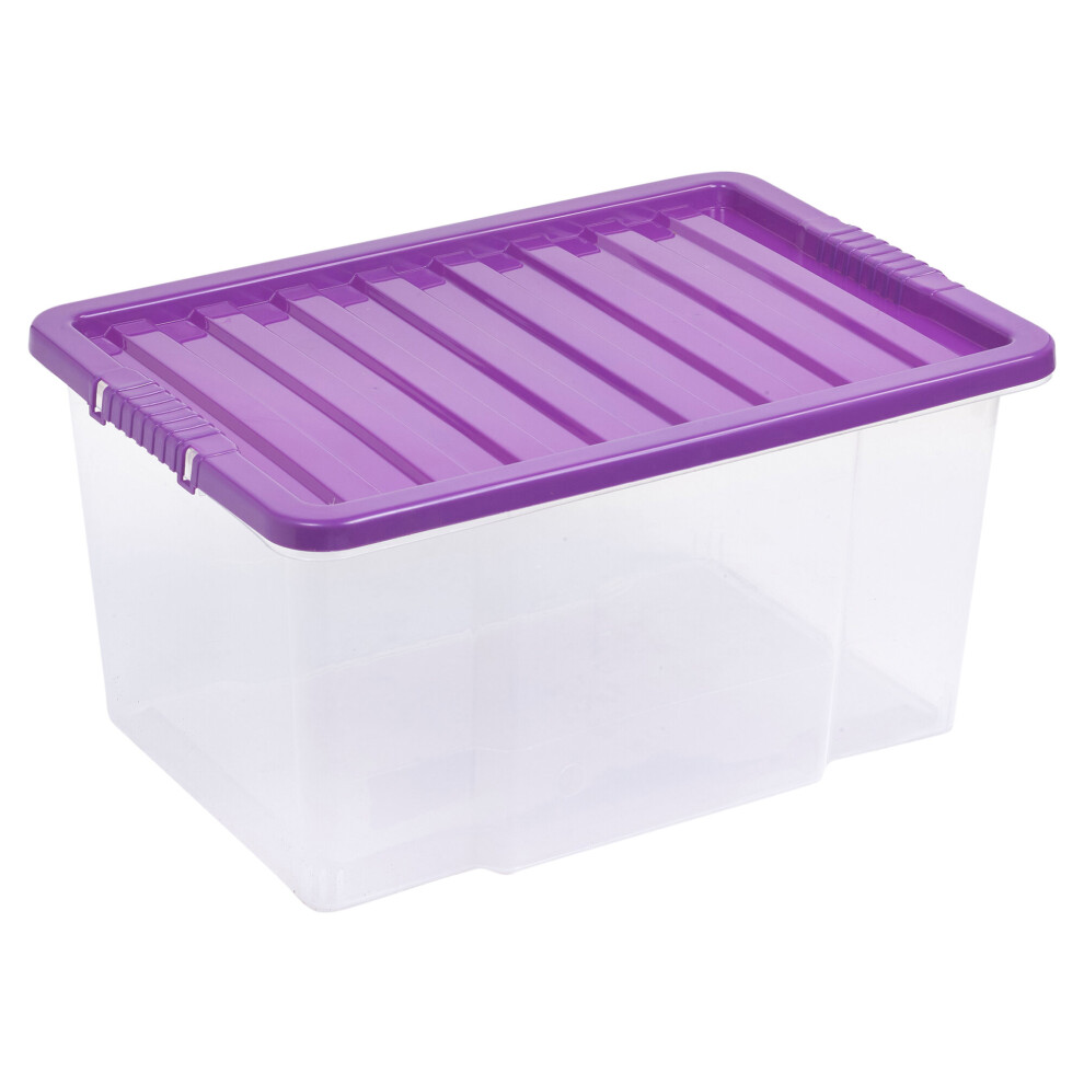 (50L, Purple) 2 X Storage Boxes Stackable Container Lightweight