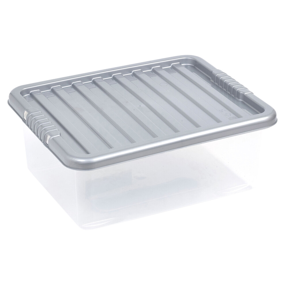 (32L, Silver) 2 X Storage Boxes Stackable Container Lightweight