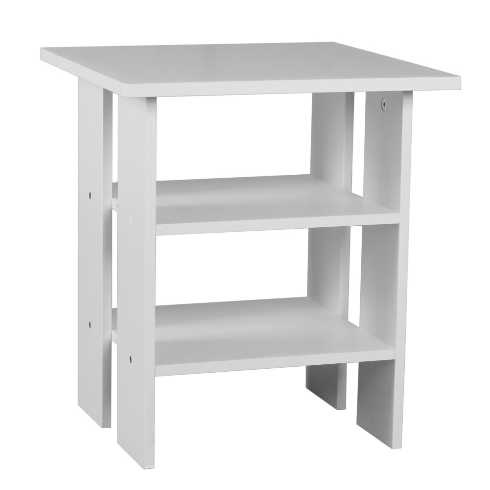 (White, No Drawer) 2 Tier Wooden Table Bedside Nightstand 1 Drawer