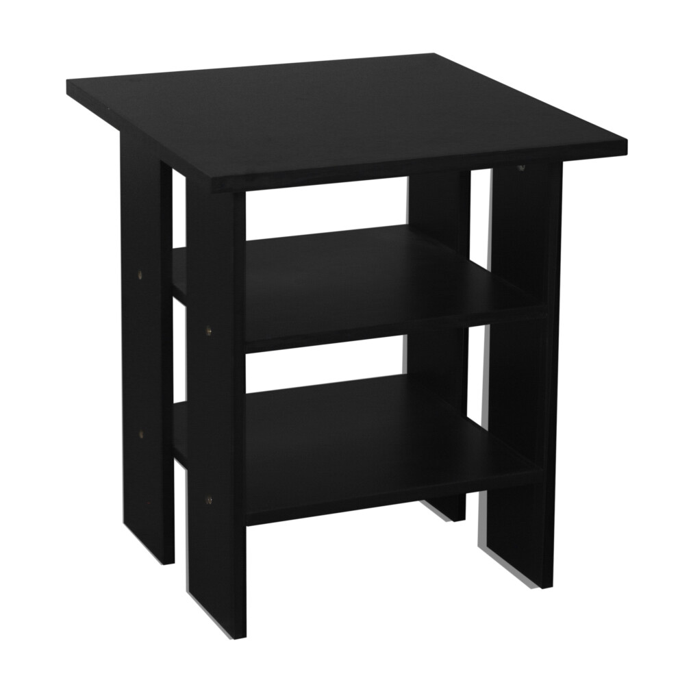 (Black, No Drawer) 2 Tier Wooden Table Bedside Nightstand 1 Drawer