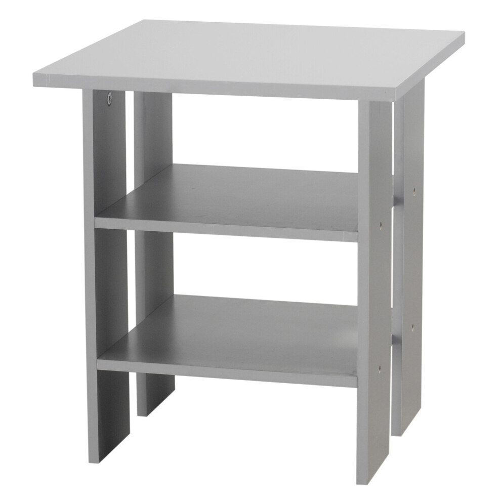 (Grey, No Drawer) 2 Tier Wooden Table Bedside Nightstand 1 Drawer