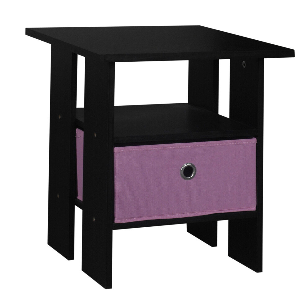 (Black, Pink) 2 Tier Wooden Table Bedside Nightstand 1 Drawer