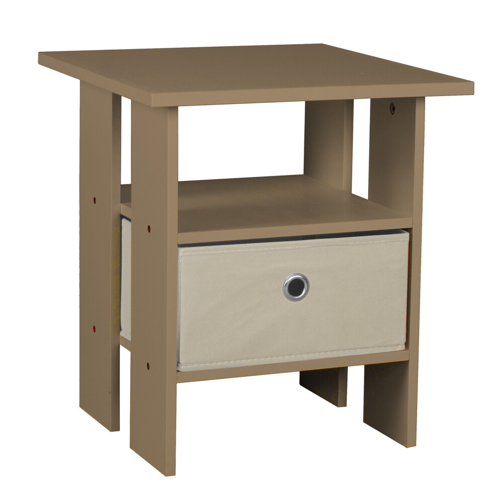 (Oak, Beige ) 2 Tier Wooden Table Bedside Nightstand 1 Drawer