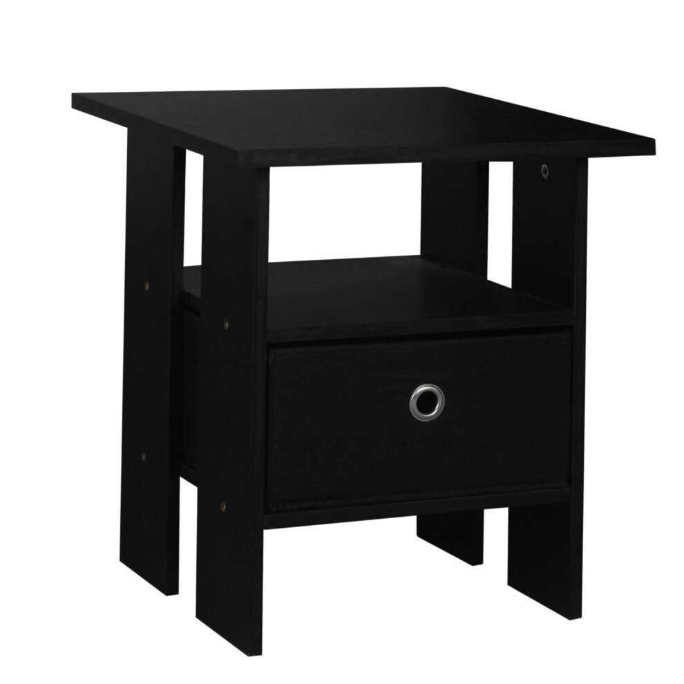 (Black, Black) 2 Tier Wooden Table Bedside Nightstand 1 Drawer