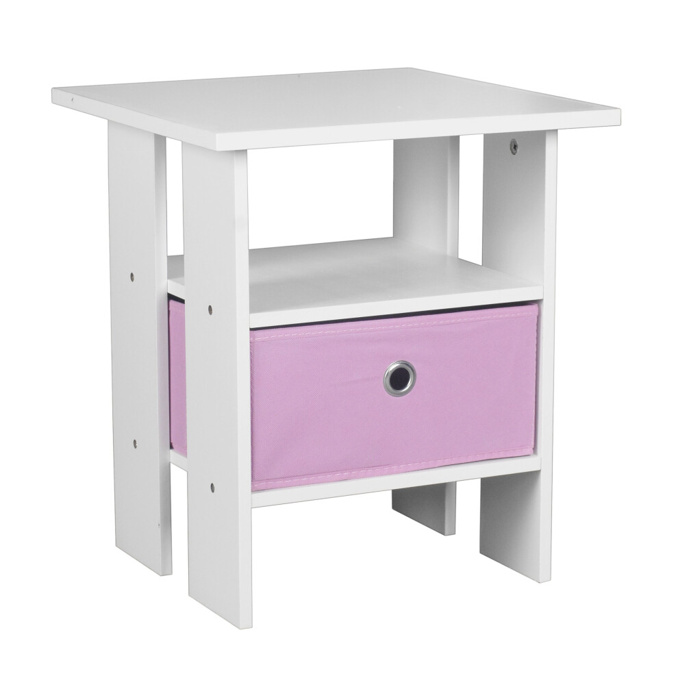 (White, Pink) 2 Tier Wooden Table Bedside Nightstand 1 Drawer