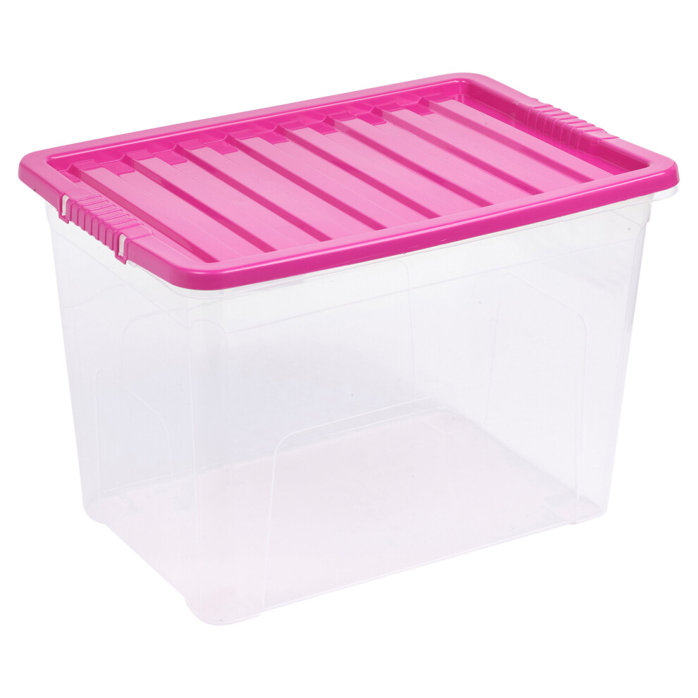 (75L, Pink) 5 X Storage Boxes Stackable Container Lightweight