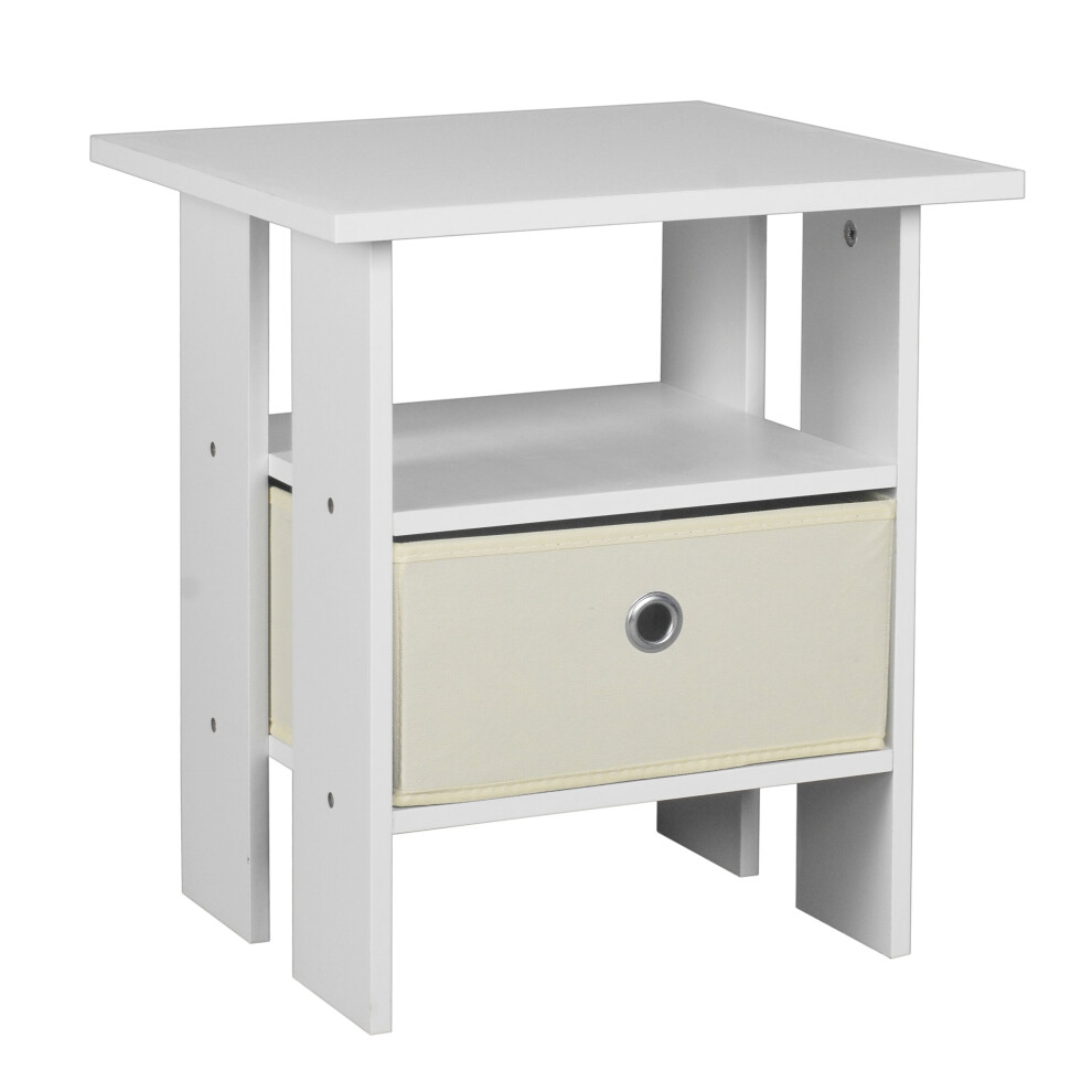 (White, White) 2 Tier Wooden Table Bedside Nightstand 1 Drawer