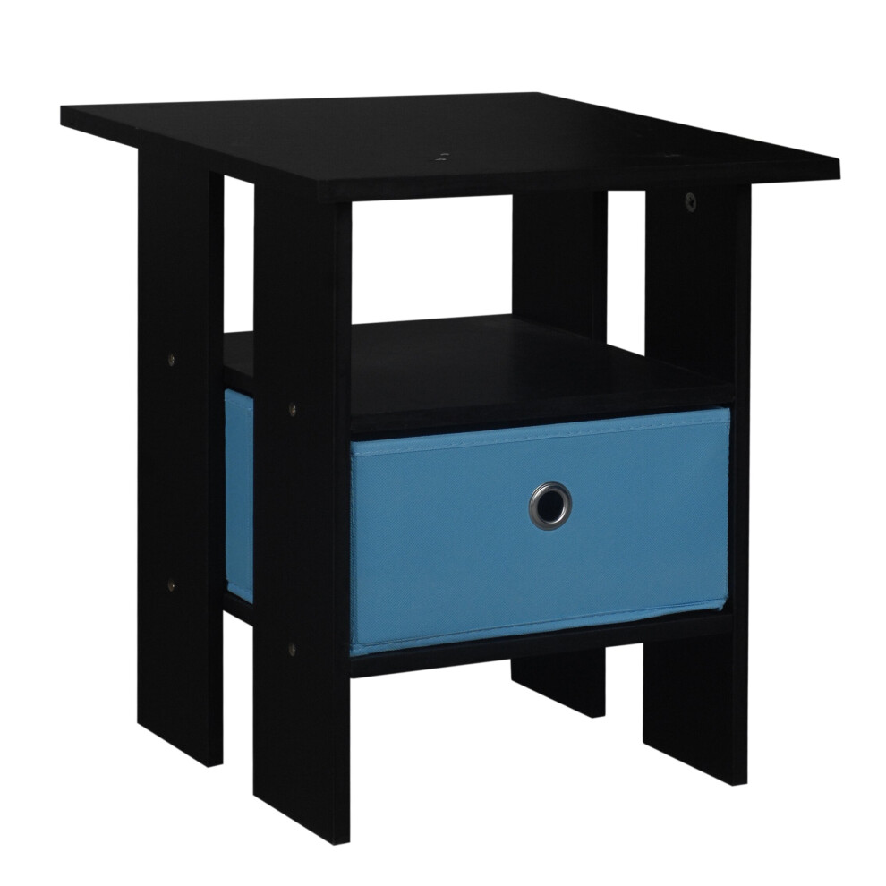 (Black, Light Blue) 2 Tier Wooden Table Bedside Nightstand 1 Drawer