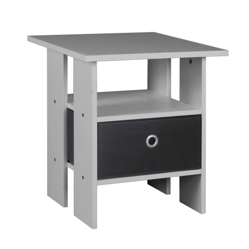 URBN Living (Grey, Black) 2 Tier Wooden Table Bedside Nightstand 1 Drawer