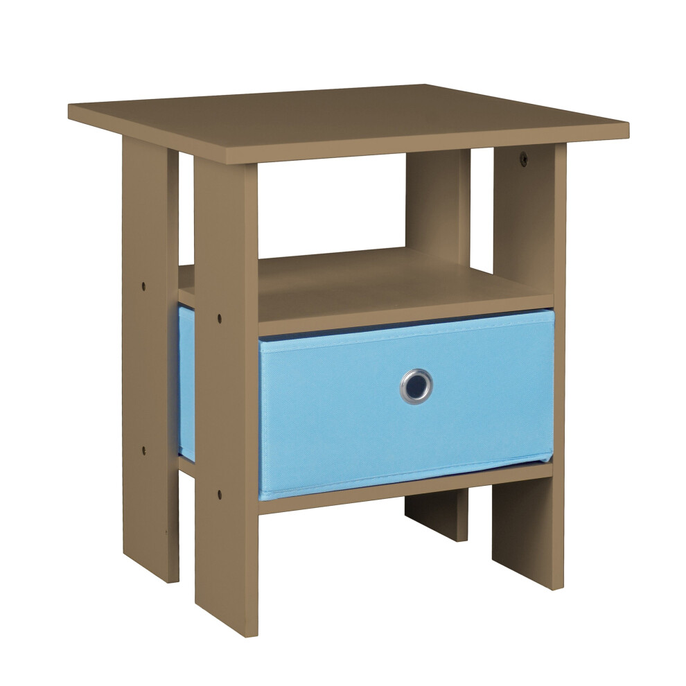 (Oak, Light Blue) 2 Tier Wooden Table Bedside Nightstand 1 Drawer