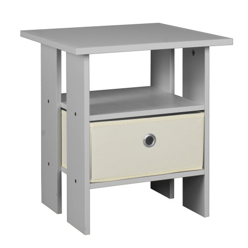 URBN Living (Grey, White) 2 Tier Wooden Table Bedside Nightstand 1 Drawer