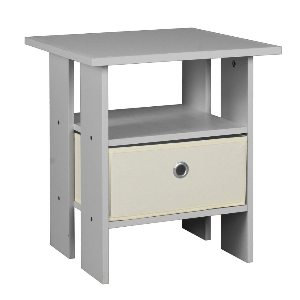 (Grey, White) 2 Tier Wooden Table Bedside Nightstand 1 Drawer