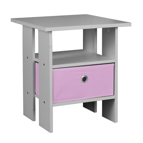 URBN Living (Grey, Pink) 2 Tier Wooden Table Bedside Nightstand 1 Drawer