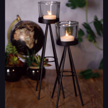 2 Metal Tea Light Candle Stick Stand Glass Holder Set