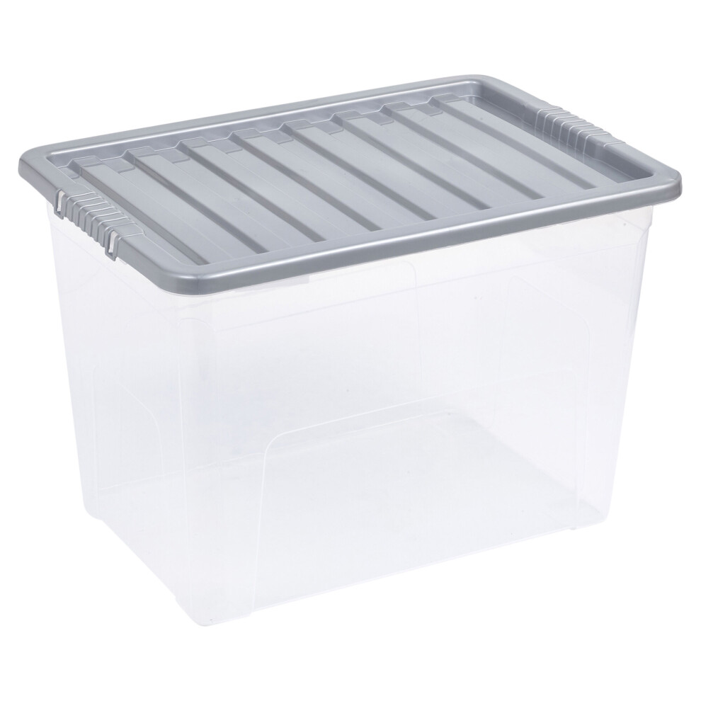 (75 Litre, Silver) Storage Boxes Stackable Container Lightweight