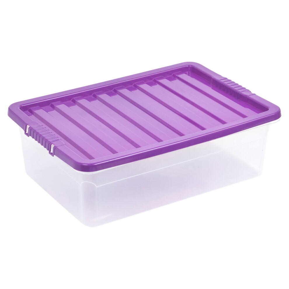 (28L, Purple) 5 X Storage Boxes Stackable Container Lightweight