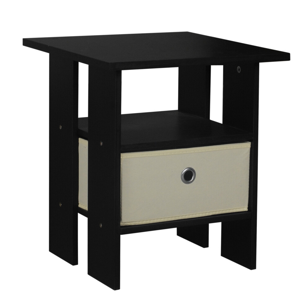 (Black, Beige ) 2 Tier Wooden Table Bedside Nightstand 1 Drawer