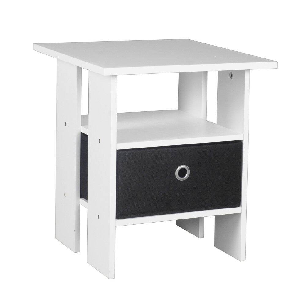 (White, Black) 2 Tier Wooden Table Bedside Nightstand 1 Drawer