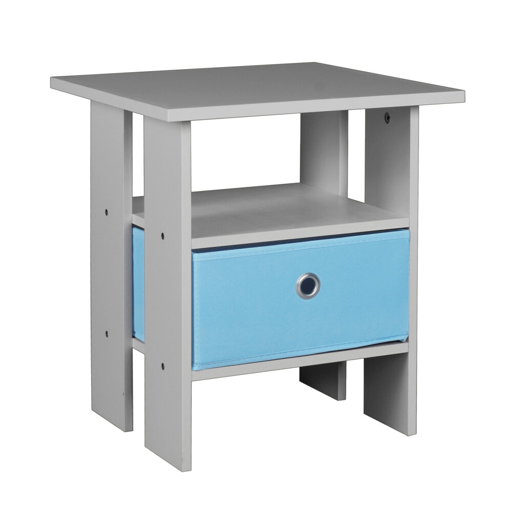 (Grey, Light Blue) 2 Tier Wooden Table Bedside Nightstand 1 Drawer