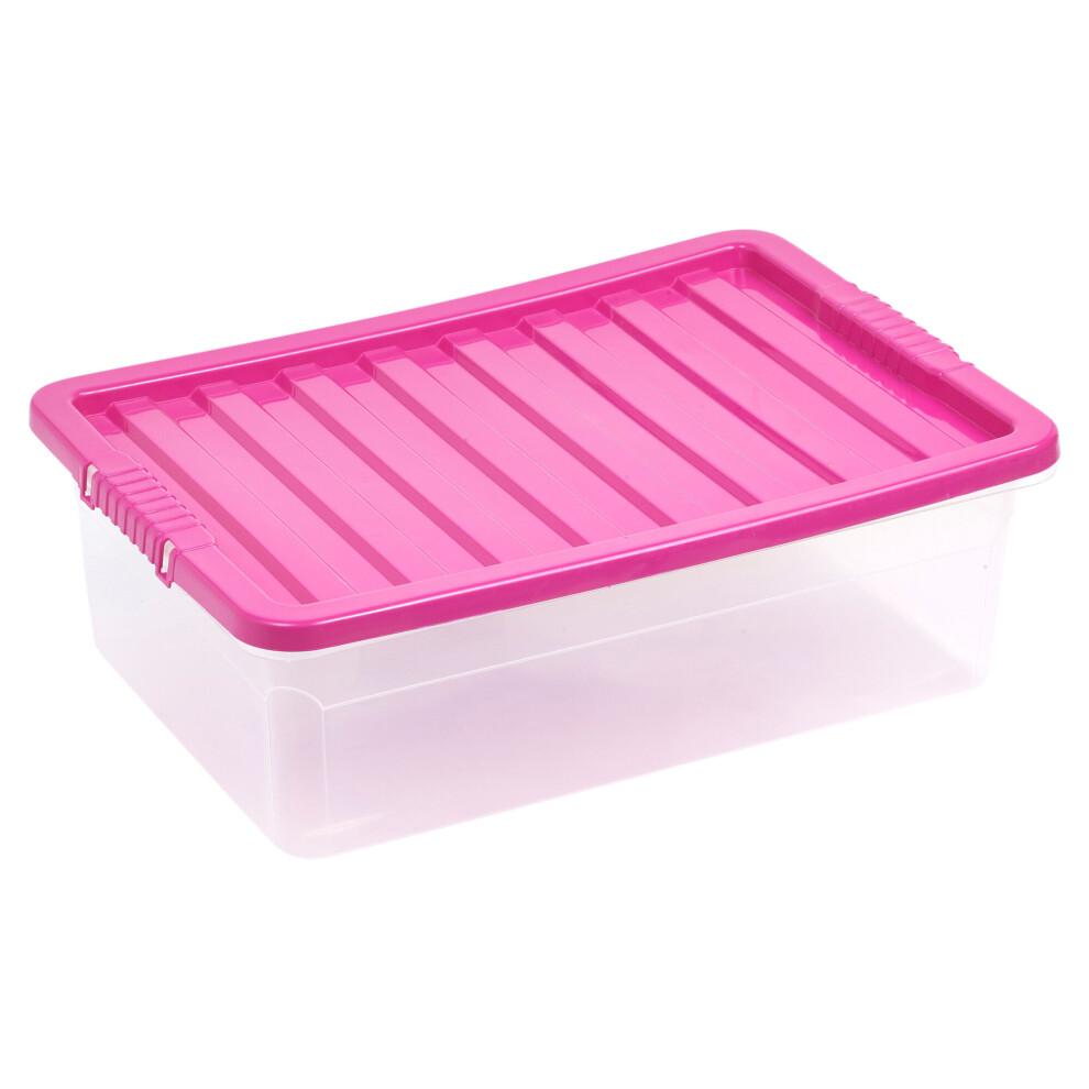 (28L, Pink) 5 X Storage Boxes Stackable Container Lightweight