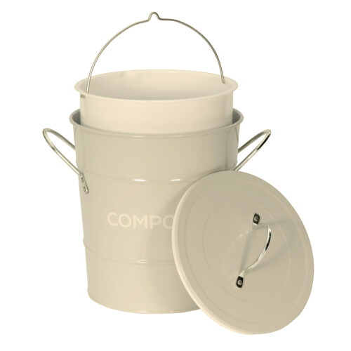 (Light Greay) Metal Compost Caddy - Recycling Food Waste Bin 2