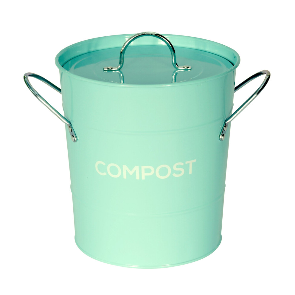 (Light Blue) Metal Compost Caddy - Recycling Food Waste Bin