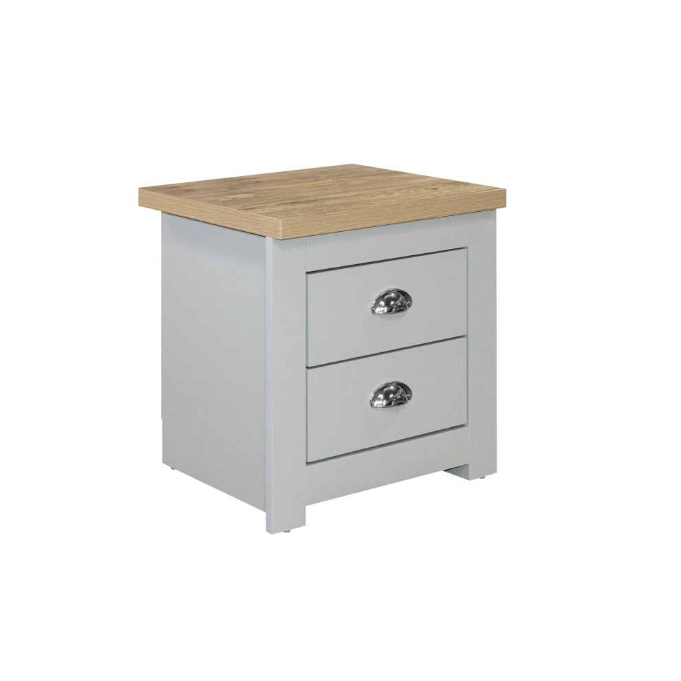 Birlea Highgate 2 Drawer Bedside - Grey & Oak - Farmhouse Style