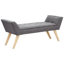 Milan Dark Grey Fabric Window Button Seat Bench with Solid Wooden Legs