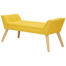 Milan Mustard Fabric Window Button Seat Bench with Solid Wooden Legs