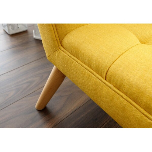 Milan Mustard Fabric Window Button Seat Bench with Solid Wooden Legs 2