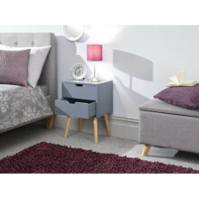 (Dark Grey) Nyborg Scandinavian Style Bedside with Wooden Legs