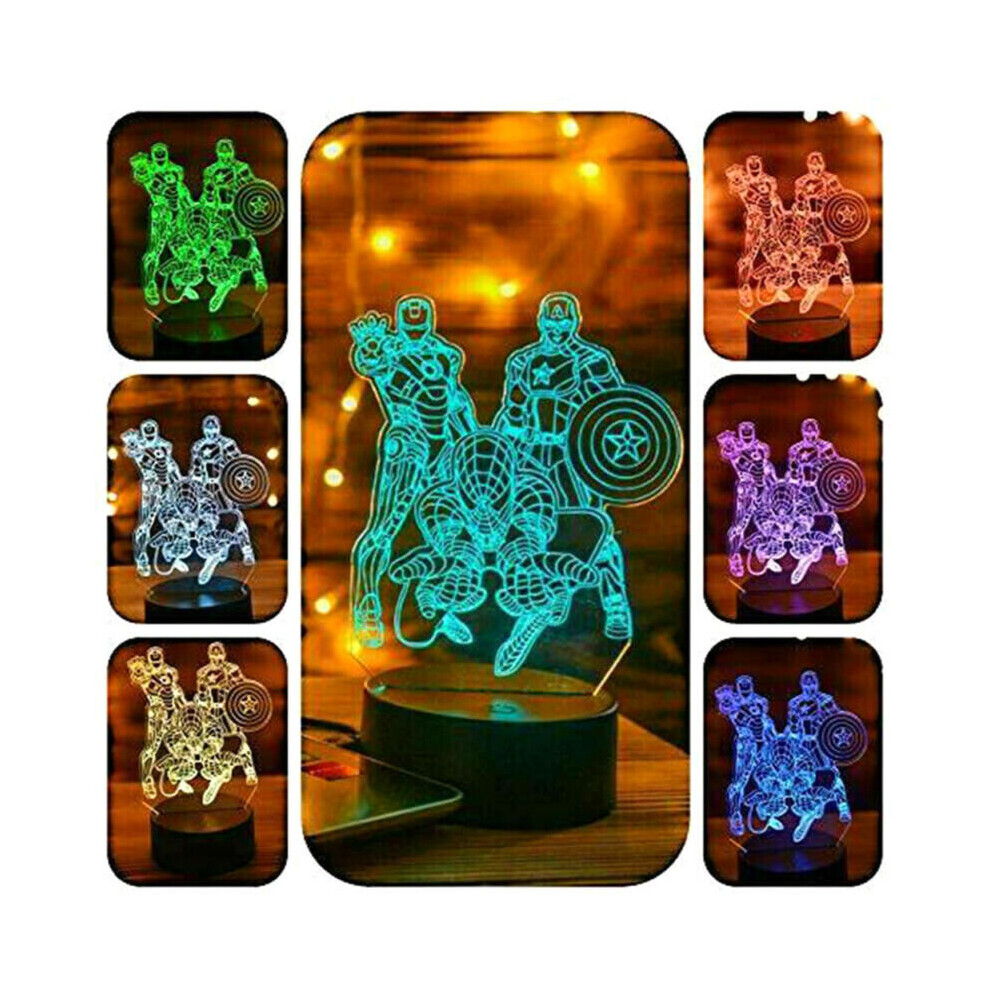 3D Marvel The Avengers LED Night Light Spiderman Ironman Superhero Lamp Gifts