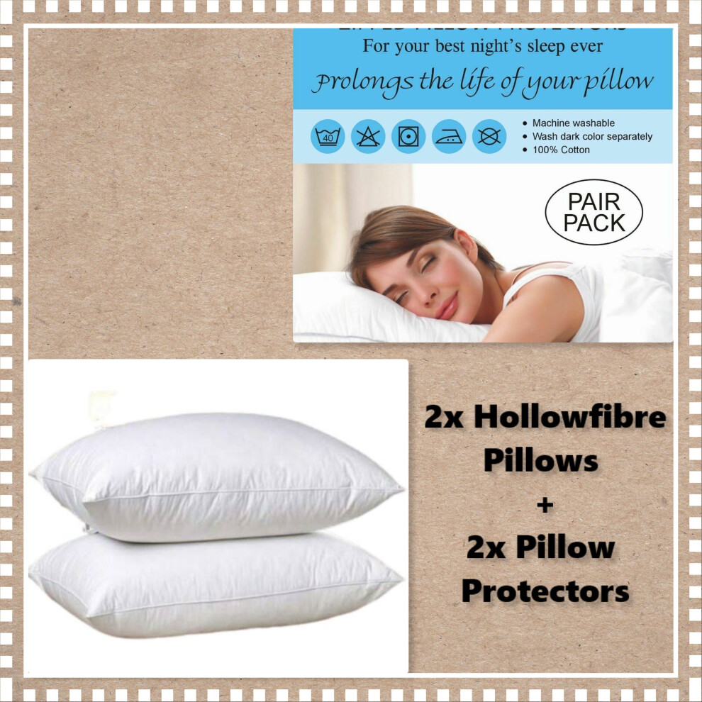 Anti-Allergy Extra Bouncy Hollowfibre Pair of Pillow with Pair of Pillow Protector 74x48cm.