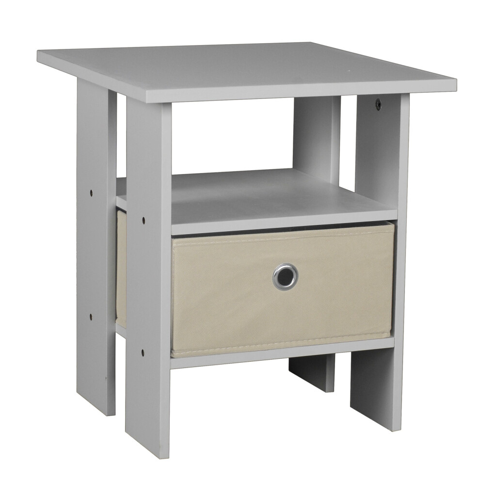 (Grey, Beige ) 2 Tier Wooden Table Bedside Nightstand 1 Drawer