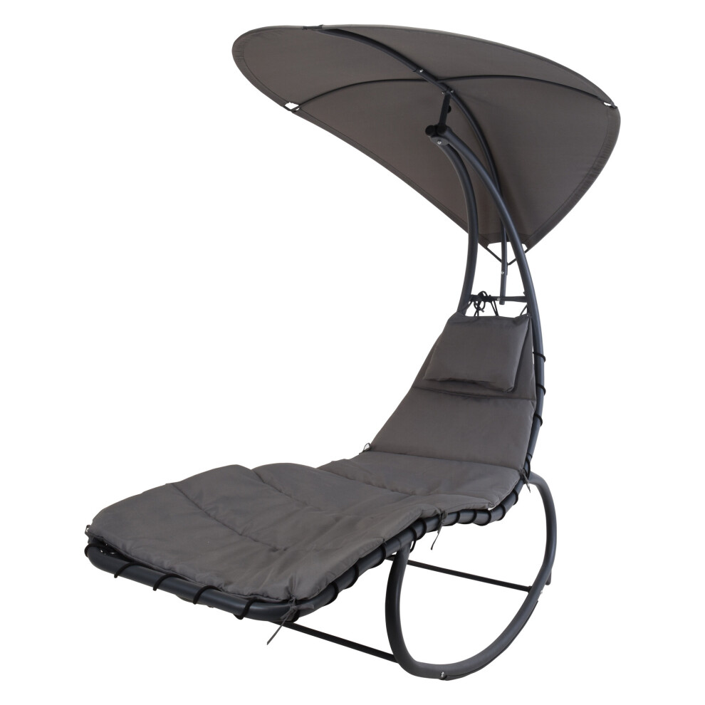 Outdoor Garden Patio Rocking Lounger Chair With Sun Roof Shade