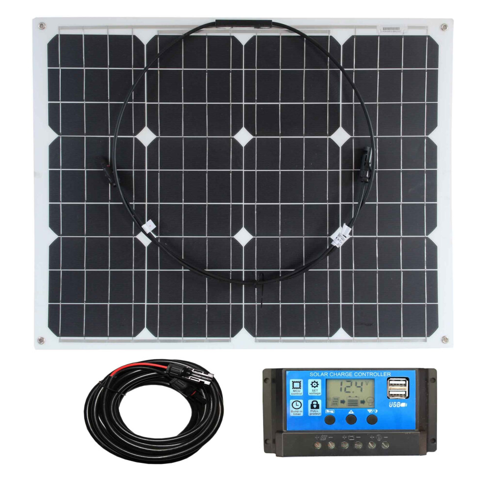 (50W White, Solar Panel & Kit) 30/50/100W Flexible Solar Panel Pv Photo-Voltaic Boat Marine Caravan Home Flexi 708747941333