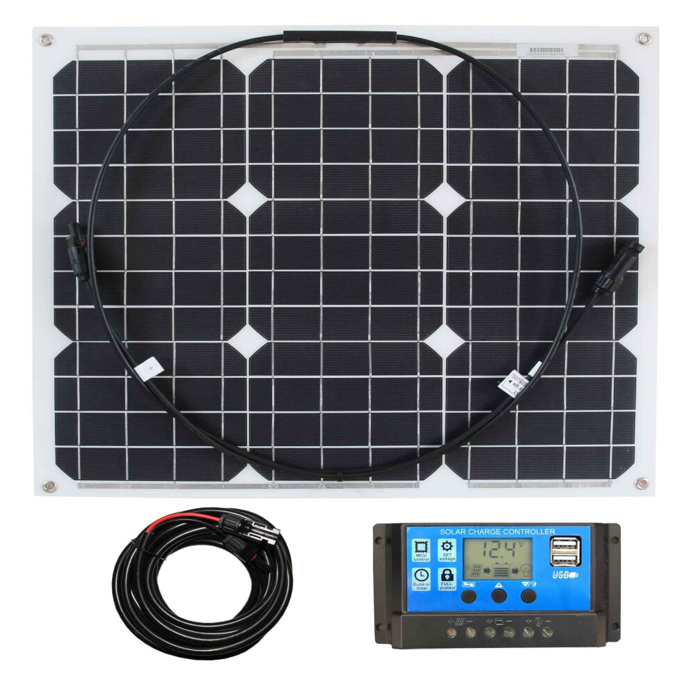 (30w White, Solar Panel & Kit) 30/50/100w Flexible Solar Panel PV Photo-voltaic Boat Marine Caravan Home Flexi